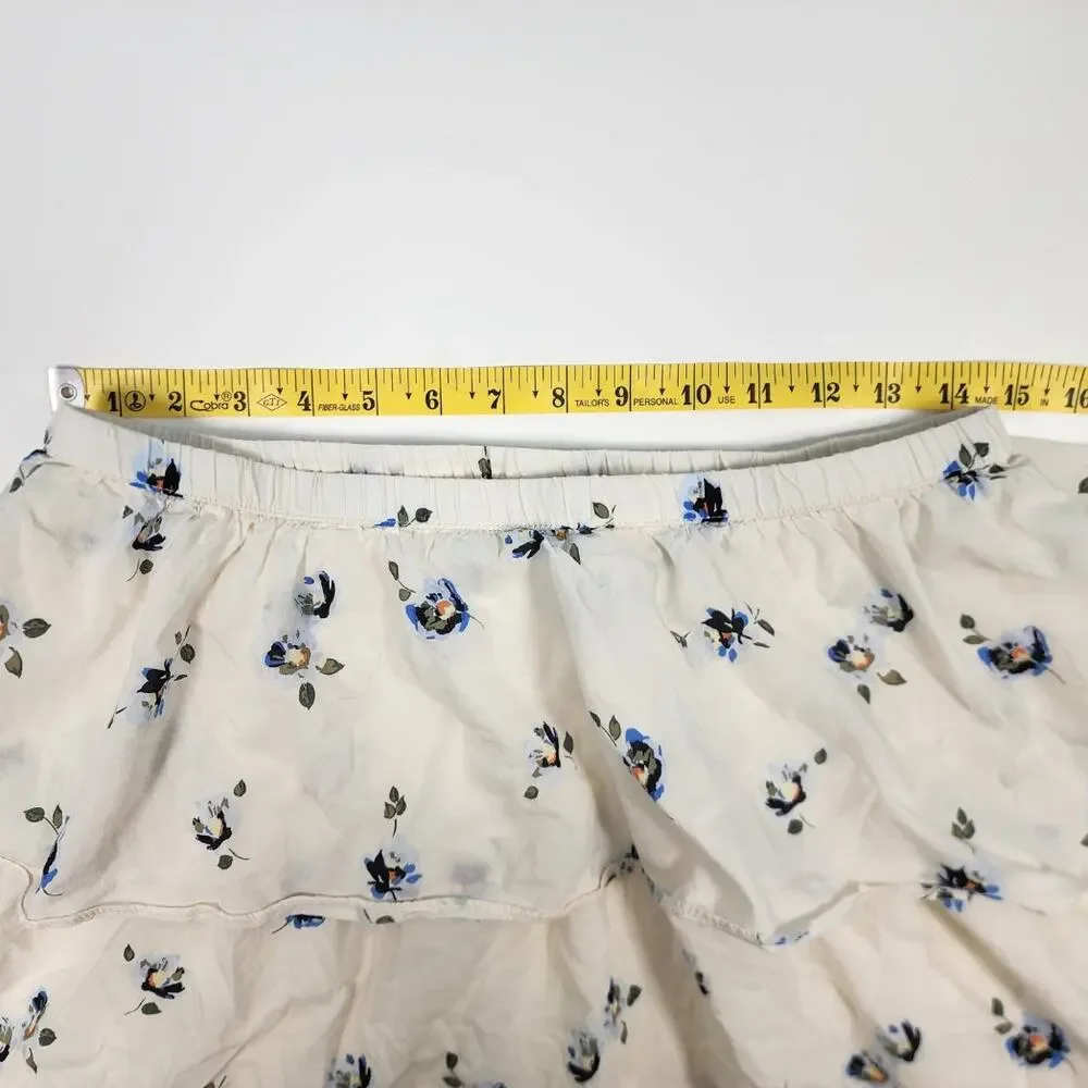 Universal‎ Thread Floral Ruffle Skirt M Cream Blue Cottagecore Boho